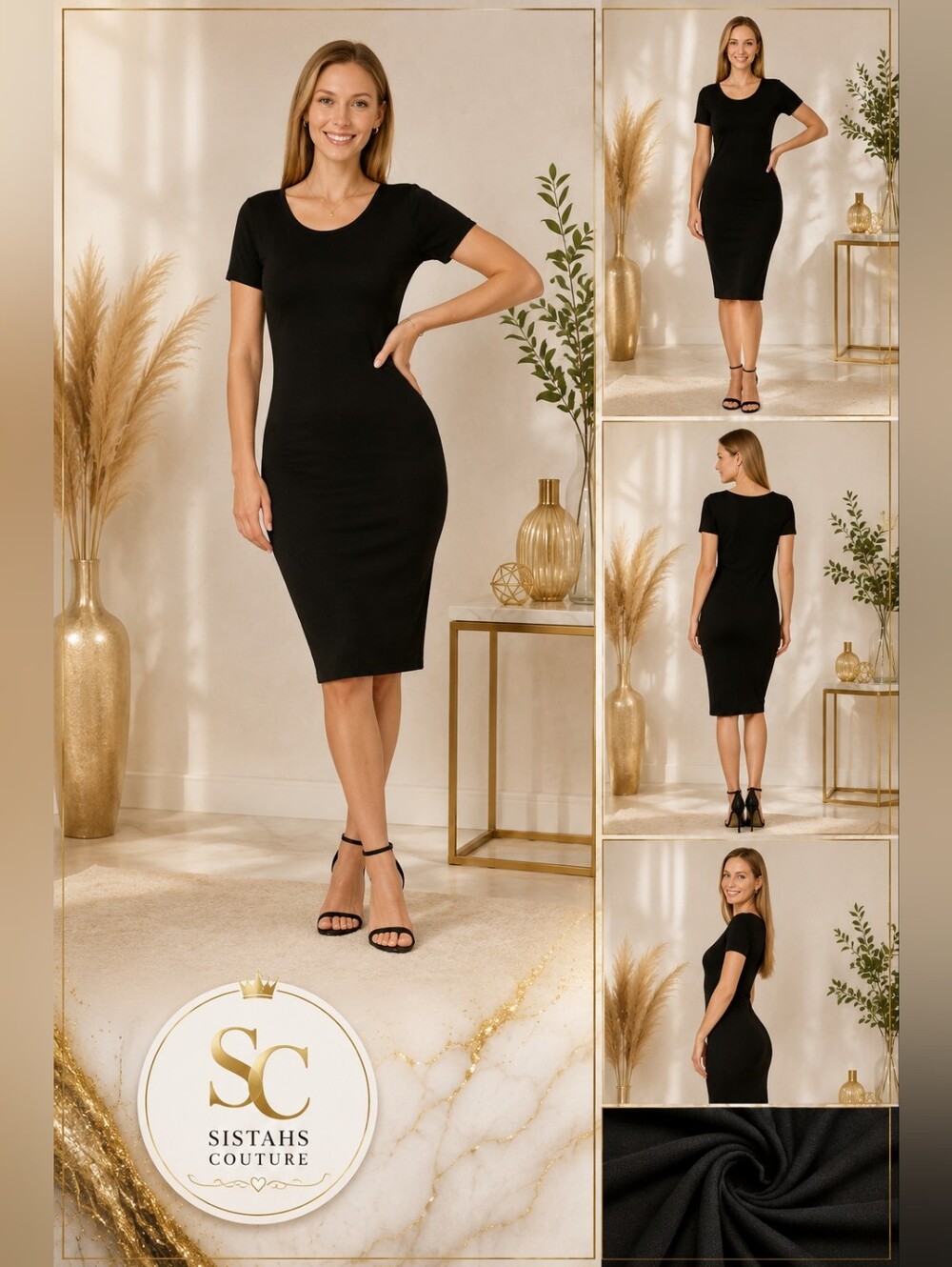 Zenana | Women's Short Sleeve Cotton T-Shirt Knee Length Bodycon Midi Dress 
